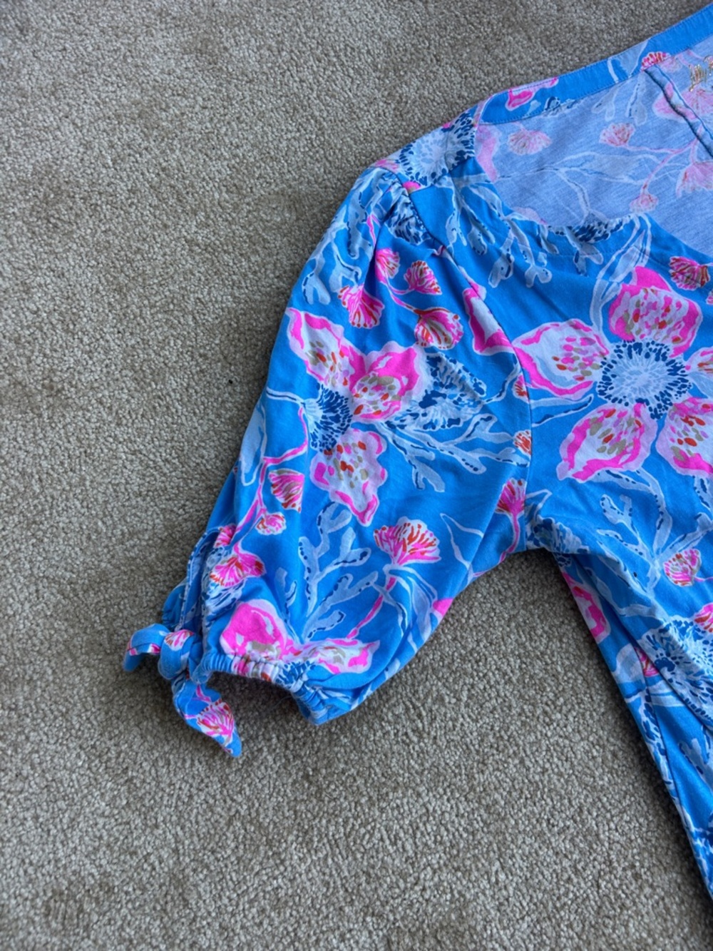 Lilly Pulitzer Easley Short Sleeve Tee shirt Dress blue pink floral dress sz XL - Picture 4 of 5
